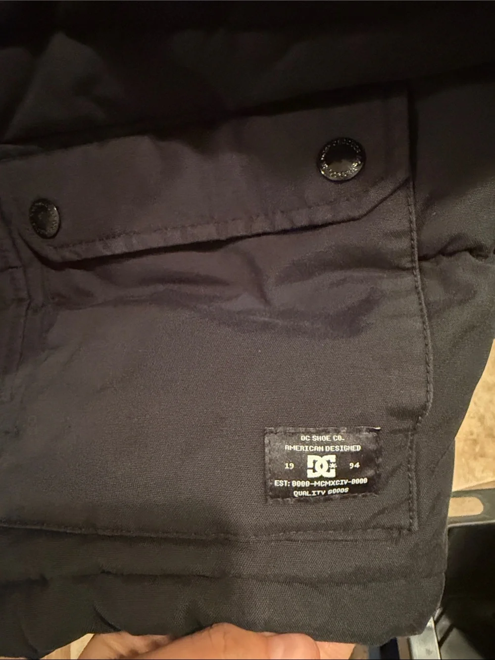 DC Men's Dark Navy Quilted Puffer Jacket with Stand Collar